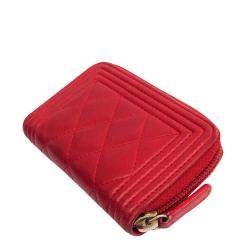 Pre Owned Chanel Red Leather Boy Small Wallet