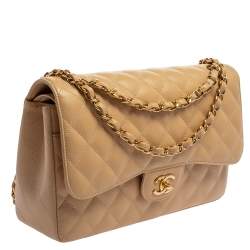 مملوكة مسبقًا Chanel Beige Quilted Caviar Leather Jumbo Classic Double Flap Bag