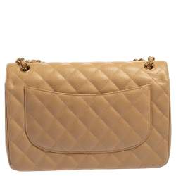 مملوكة مسبقًا Chanel Beige Quilted Caviar Leather Jumbo Classic Double Flap Bag