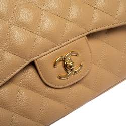 مملوكة مسبقًا Chanel Beige Quilted Caviar Leather Jumbo Classic Double Flap Bag