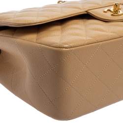 مملوكة مسبقًا Chanel Beige Quilted Caviar Leather Jumbo Classic Double Flap Bag