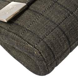 Pre Owned حقيبة شانيل سلسلة قلاب سي سي دنيم مبطن قضيب شيكولاته أسود 