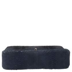 Pre Owned Chanel Navy Blue Python Jumbo Classic Double Flap Bag