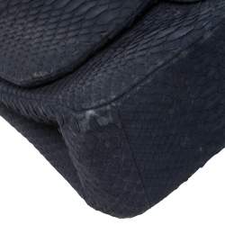 Pre Owned Chanel Navy Blue Python Jumbo Classic Double Flap Bag