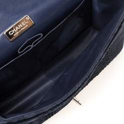Pre Owned Chanel Navy Blue Python Jumbo Classic Double Flap Bag