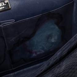 Pre Owned Chanel Navy Blue Python Jumbo Classic Double Flap Bag