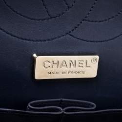 Pre Owned Chanel Navy Blue Python Jumbo Classic Double Flap Bag