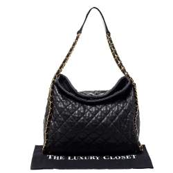 Pre Owned Chanel Black Quilted Leather Large Chain Me Hobo