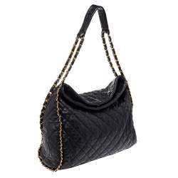 Pre Owned Chanel Black Quilted Leather Large Chain Me Hobo