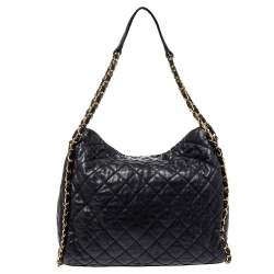 Pre Owned Chanel Black Quilted Leather Large Chain Me Hobo