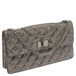 Pre Owned Chanel Silver Quilted Glitter Leather Reissue Flap Bag