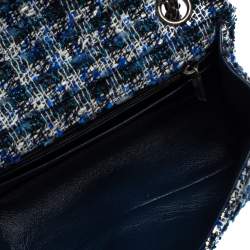 Pre Owned Chanel Blue/White Quilted Tweed Reissue 2.55 Classic 224 Flap Bag