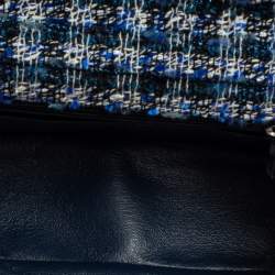 Pre Owned Chanel Blue/White Quilted Tweed Reissue 2.55 Classic 224 Flap Bag