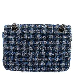Pre Owned Chanel Blue/White Quilted Tweed Reissue 2.55 Classic 224 Flap Bag
