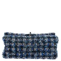 Pre Owned Chanel Blue/White Quilted Tweed Reissue 2.55 Classic 224 Flap Bag