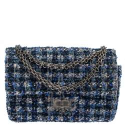 Chanel Blue/White Quilted Tweed Reissue 2.55 Classic 224 Flap Bag Chanel