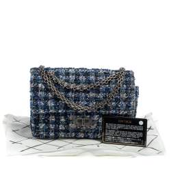 Pre Owned Chanel Blue/White Quilted Tweed Reissue 2.55 Classic 224 Flap Bag