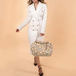 Pre Owned Chanel Tan/Beige Printed Canvas Metal Handle Hobo