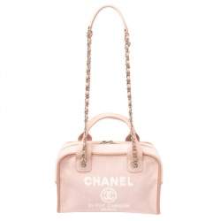 Pre Owned Chanel Pink Canvas Deauville Bowler Bag