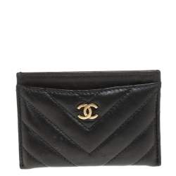 Chanel Black Chevron Leather CC Classic Card Holder Chanel