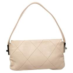 Pre Owned Chanel Light Beige Leather Wild Stitch Flap Bag
