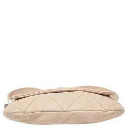 Pre Owned Chanel Light Beige Leather Wild Stitch Flap Bag