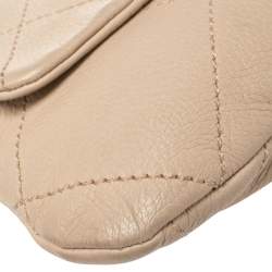 Pre Owned Chanel Light Beige Leather Wild Stitch Flap Bag