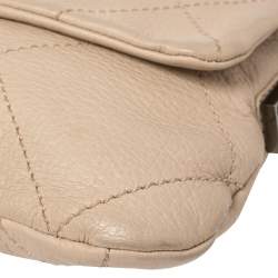 Pre Owned Chanel Light Beige Leather Wild Stitch Flap Bag