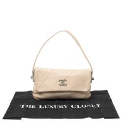 Pre Owned Chanel Light Beige Leather Wild Stitch Flap Bag