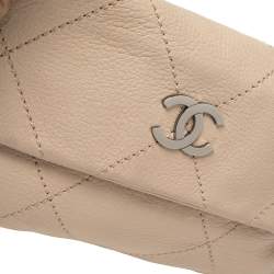 Pre Owned Chanel Light Beige Leather Wild Stitch Flap Bag