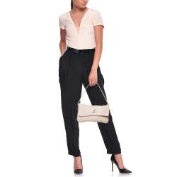 Pre Owned Chanel Light Beige Leather Wild Stitch Flap Bag