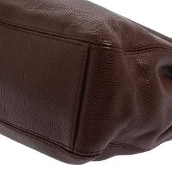 Pre Owned Chanel Brown Caviar Leather Vintage Wooden Handle Tote