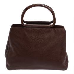 Chanel Brown Caviar Leather Vintage Wooden Handle Tote Chanel