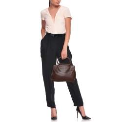 Pre Owned Chanel Brown Caviar Leather Vintage Wooden Handle Tote