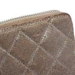 Pre Owned Chanel Metallic Beige Quilted Leather Zip Around Coin Purse