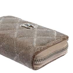 Pre Owned Chanel Metallic Beige Quilted Leather Zip Around Coin Purse