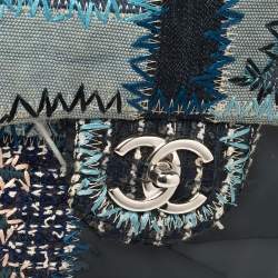Pre Owned Chanel Blue Fabric/Canvas and Leather Patchwork Jumbo Classic Flap Bag