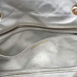 Pre Owned Chanel Silver Quilted Leather Jumbo Classic Single Flap Bag