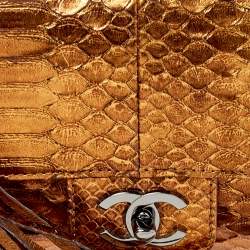 Pre Owned Chanel Metallic Bronze Python Tassel Flap Bag