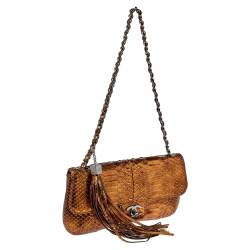 Pre Owned Chanel Metallic Bronze Python Tassel Flap Bag