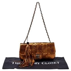 Pre Owned Chanel Metallic Bronze Python Tassel Flap Bag