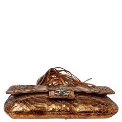 Pre Owned Chanel Metallic Bronze Python Tassel Flap Bag