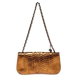 Pre Owned Chanel Metallic Bronze Python Tassel Flap Bag