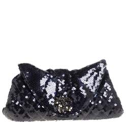 مملوكة مسبقًا Chanel Navy Blue Sequins CC Half Moon Clutch