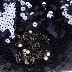 مملوكة مسبقًا Chanel Navy Blue Sequins CC Half Moon Clutch