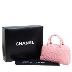 Pre Owned Chanel Pink Quilted Caviar Leather CC Bowler Bag