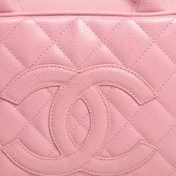 Pre Owned Chanel Pink Quilted Caviar Leather CC Bowler Bag
