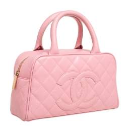 Pre Owned Chanel Pink Quilted Caviar Leather CC Bowler Bag
