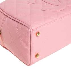 Pre Owned Chanel Pink Quilted Caviar Leather CC Bowler Bag