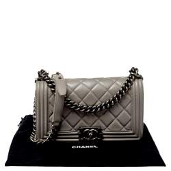 Pre Owned Chanel Grey Quilted Leather Medium Boy Flap Bag